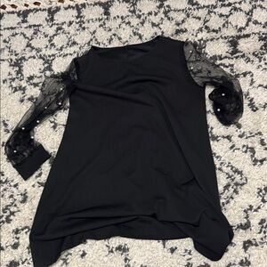 Black Top with Sheer Pearl Sleeves